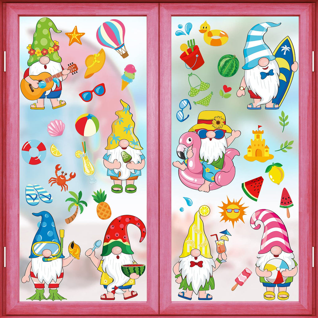 8 Sheets Summer Window Clings Gnome Stickers Beach Watermelon Lemon Tropical Static Window Clings Flip Flops Window Decal for Wall Glass Car Summer Party Birthday Decoration - PawsPlanet Australia