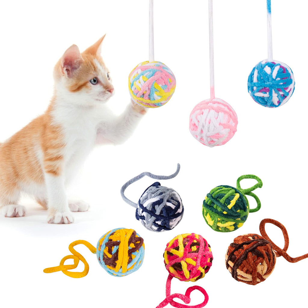 8 Pack Colorful Woolen Yarn Ball with Bell for Cat- Bite Resistant Furry Rattle Ball with Extended Tail Interactive Cat Exercise Scratch Play Chewing Toys for Pet Cat Kitten Novelty Holiday Presents - PawsPlanet Australia