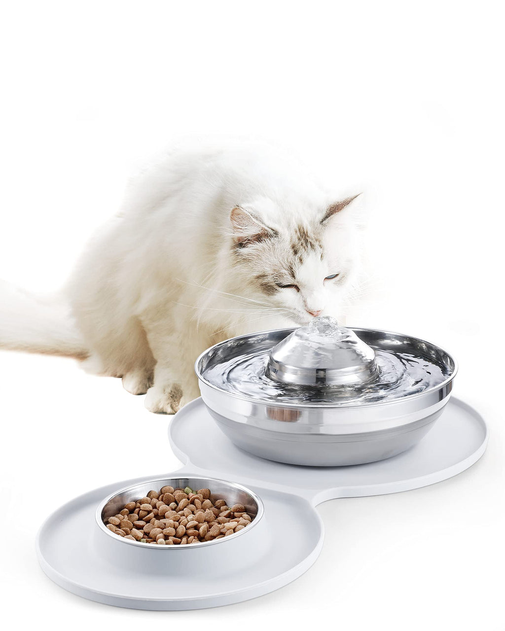 Stainless Steel Cat Water Fountain & Dog Bowl 2-in-1 Set,ECCOMAS 2L/67oz Pet Water Fountain &248ml Cat Food Bowl,Dishwasher Safe Design,Cat Feeding &Watering Supplies with 3 Filters& Mat for Cats Dogs - PawsPlanet Australia