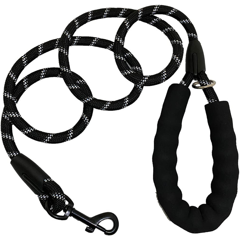 HTIAITH 5 FT Heavy Duty Rope Leash with Comfortable Padded Handle and Highly Reflective Threads, Strong Dog Leash for Small Medium and Large Dogs (5FTx1/2‘’)(Black) Black - PawsPlanet Australia