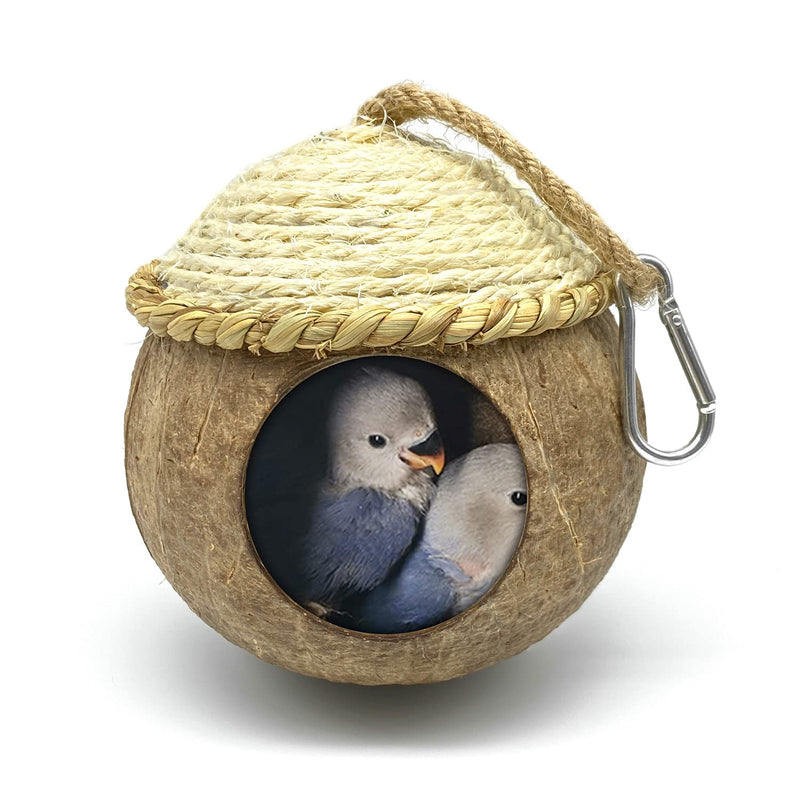 MISS FIRE Bird House with Coconut Woven Straw, Natural Coconut Bird Cage with Woven Cover，Bird Nest for Parrot, Hamster, Squirrel, Rat, Lovebird, Finches - PawsPlanet Australia