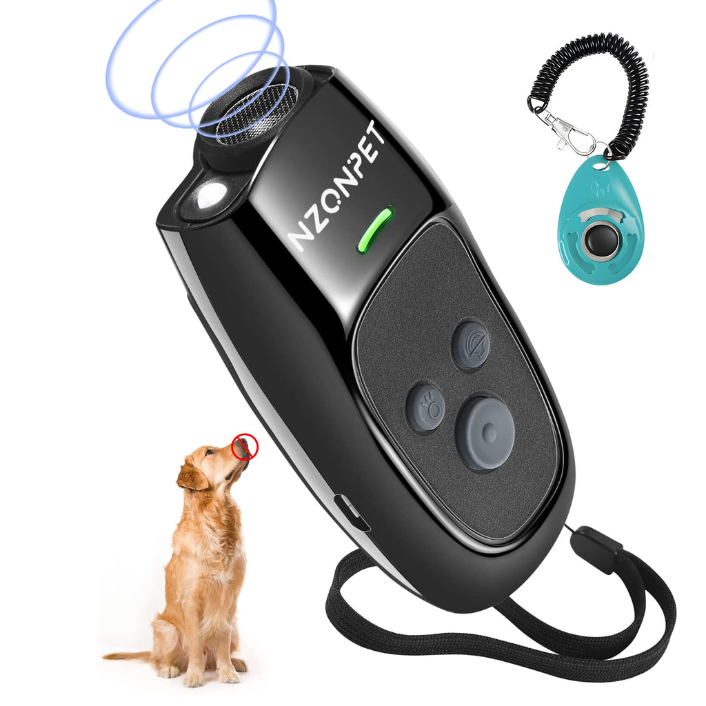 nzonpet Anti Barking Device, Ultrasonic 3 in 1 Dog Barking Deterrent Devices, 3 Frequency Dog Training and Bark Control 16.4Ft Range Rechargeable with LED Light and Wrist Strap Black - PawsPlanet Australia