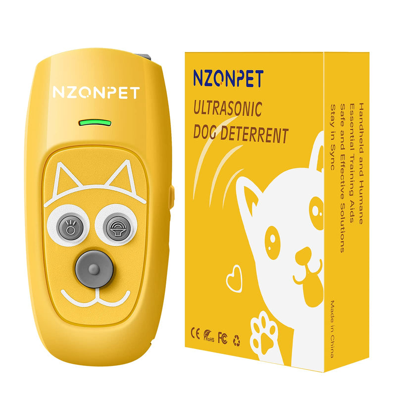 Anti Barking Device, Nzonpet Ultrasonic 3 in 1 Dog Barking Deterrent Devices, 3 Frequency Dog Training and Bark Control Device 16.4Ft Range Bright Yellow Rechargeable with LED Light and Cartoon Prints - PawsPlanet Australia