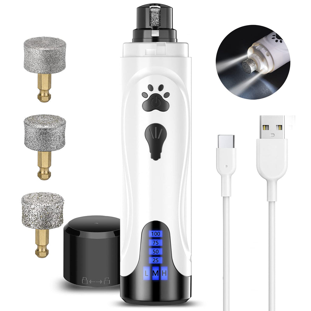 Dog Nail Grinder, Electric Dog Nail Trimmer, Super Quiet Dog Nail File, Pet Nail Grinder for Small Large Dogs Cats Claw Care & Grooming,3 Speeds, 3 Grinding Wheels, USB Rechargeable, with LED Lighting - PawsPlanet Australia