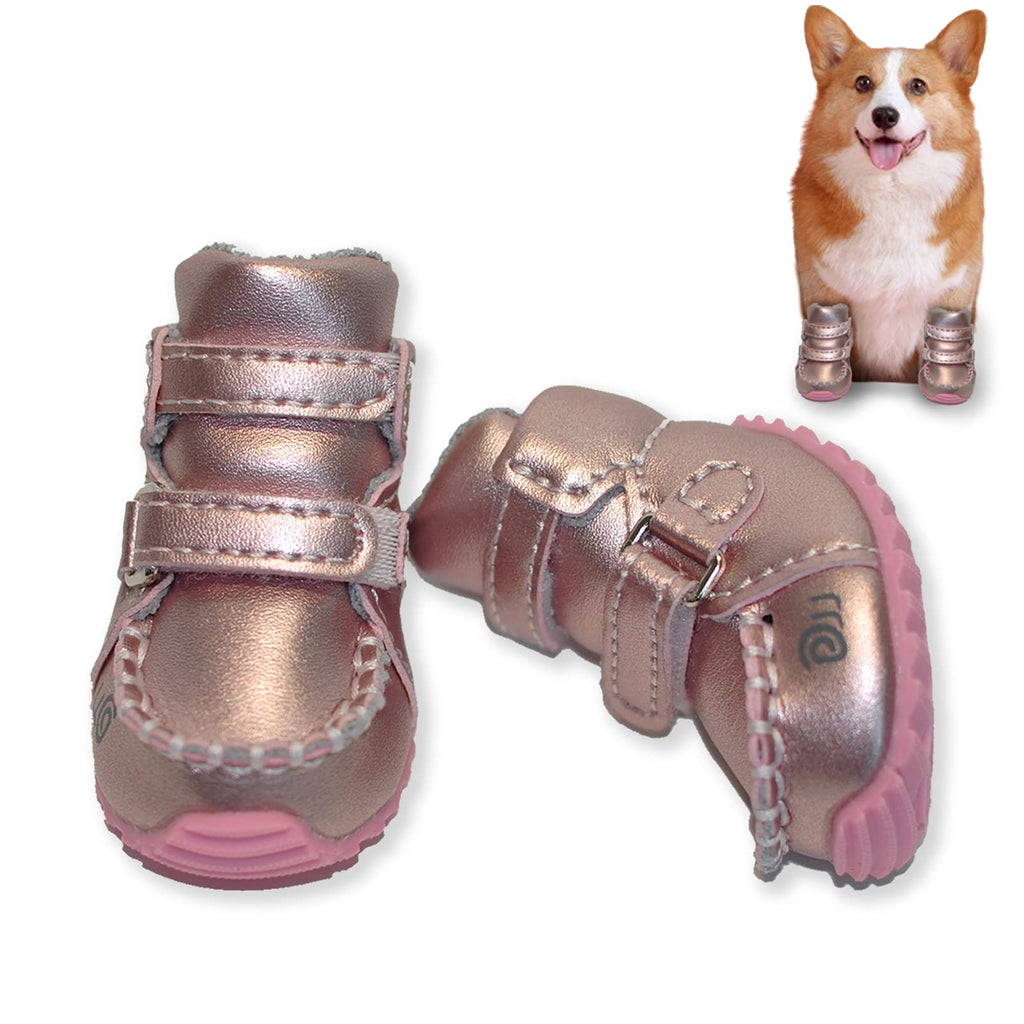 DJJ Dog Boots, Anti-Slip Luxurious Dog Shoes for Small and Medium Dogs with Double Straps, Pearly Pink Artificial Waterproof Leather, Paw Protector, 2Pcs 35 - PawsPlanet Australia