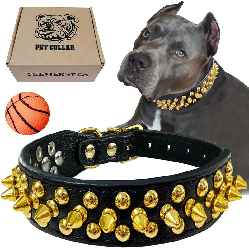 TEEMERRYCA Black Leather Dog Collar with Gold Spikes for Boy Small Medium Large Pets,Pit Bulls/Bulldog, Keep Dog Safe from Grabbing by Huge Dogs,XS(8.2"-10.6" / 21cm-27cm) XS(8.2"-10.6" / 21cm-27cm) - PawsPlanet Australia