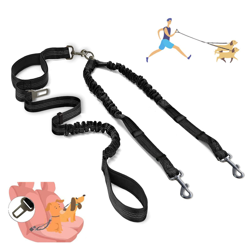 Zhilishu Double Dog Leash, Dual Leash for Dogs 360° No Tangle Two Dogs Leash Adjustable Tangle Free Double Leash for Small Medium Large Dogs Walking Training(Black) Black - PawsPlanet Australia