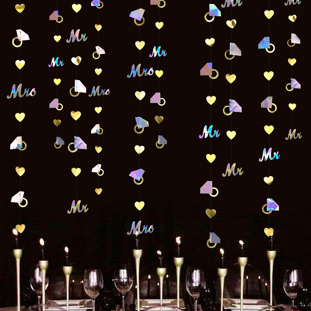 40Ft Iridescent Gold Mr & Mrs Sign Party Decoration Metallic Holographic Paper Diamond Ring Heart Garland Streamer Banner for Wedding Bridal Shower Mr Mrs Engagement Bachelorette Hen Party Supplies gold mr mrs - PawsPlanet Australia