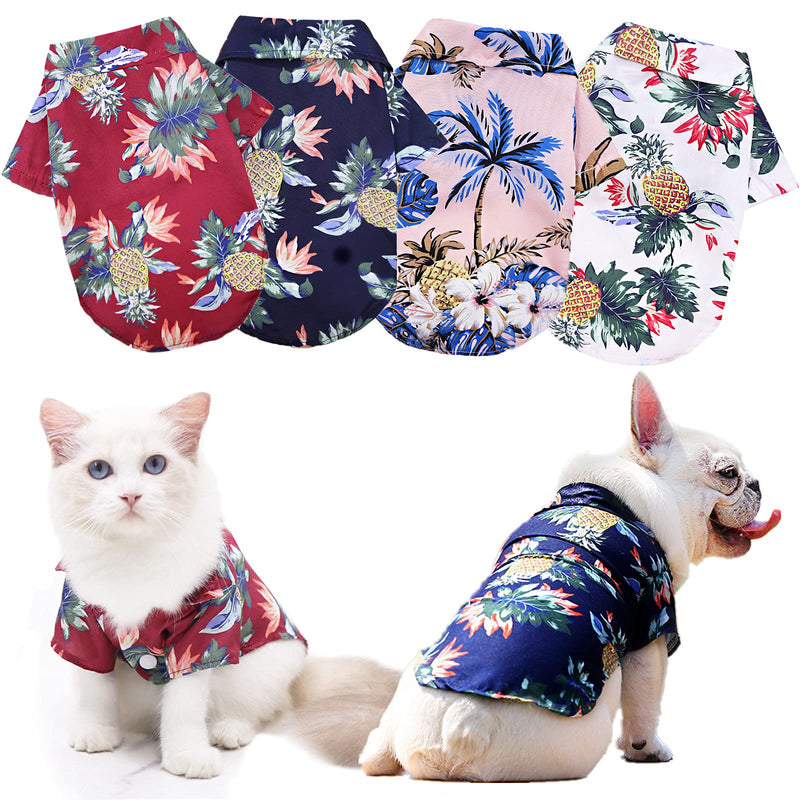 Coppthinktu 4 Pack Hawaiian Dog Shirt, Breathable Summer Sweatshirts Dog Clothes, Beach Pet Shirt Dog Polo T-Shirts for Small/Medium Dogs Cats, 4 Different Designs XS Chest 11.8" 4 Pack Dog shirts - PawsPlanet Australia