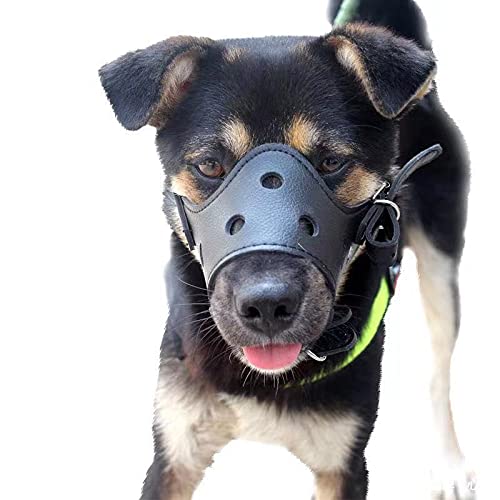 Dog Muzzle Leather, Comfort Secure Anti-Barking Muzzles for Dog, Breathable and Adjustable, Allows Drinking and Eating, Brown Dog Muzzle for Small Medium Large Dog(XS.Black) XS - PawsPlanet Australia