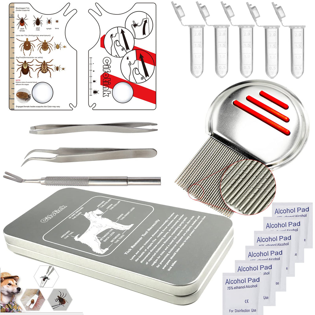 Cifotink Tick Removal Tool Tick Remover Card Kit for Dog Cat and Humans,Include Stainless Steel Tick Tweezers,Tick Remover Identification Card and Lice Combs for Tick Lice Flea and Nits - PawsPlanet Australia