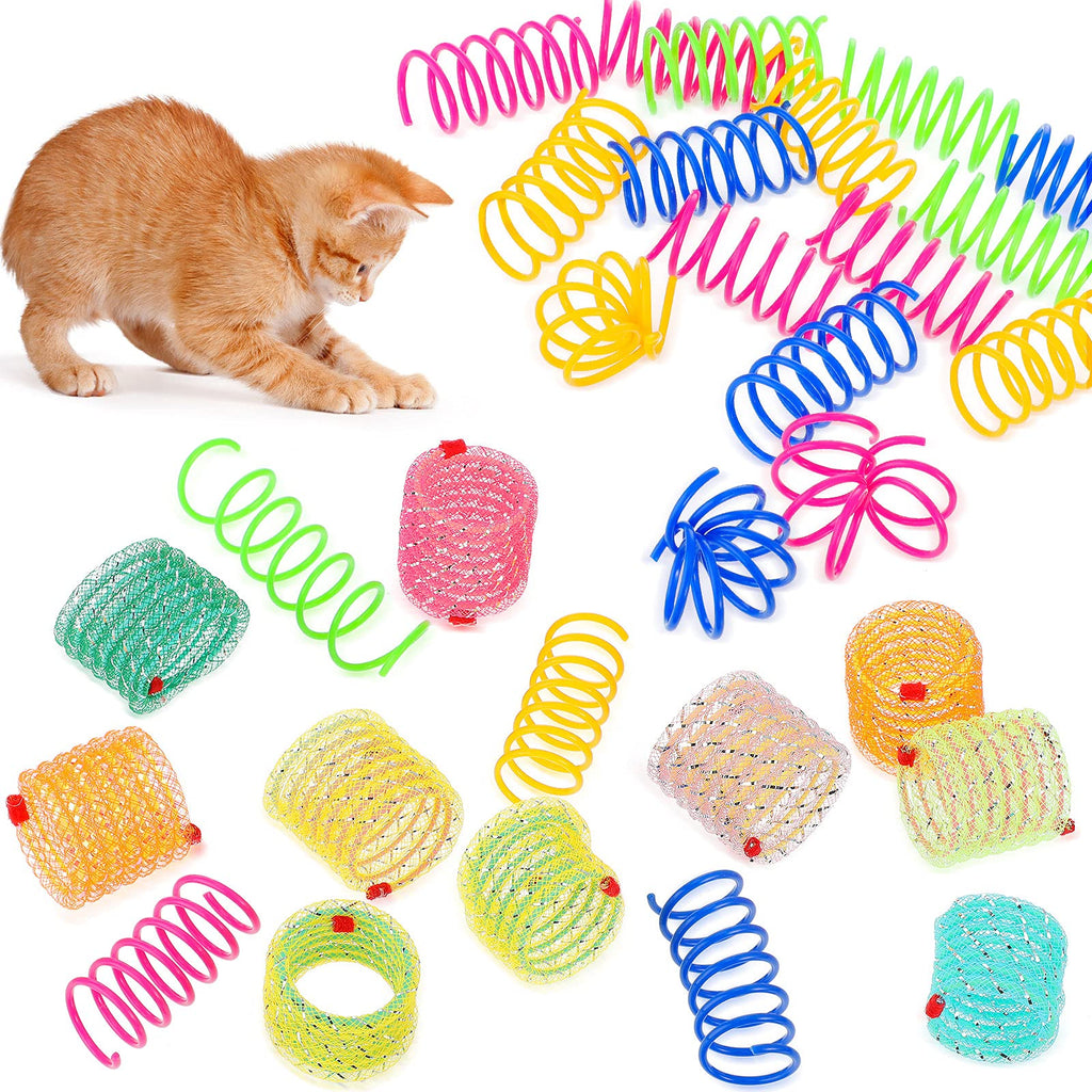 30 Pieces Cat Toys Wide Cat Spring Toy Cat Fetch Toy Kitten Pet Plastic Coil Spiral Springs for Kitten Bouncing Play Training, 2 Styles - PawsPlanet Australia