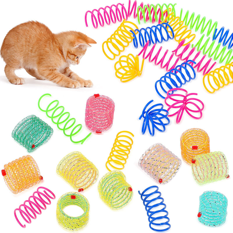 30 Pieces Cat Toys Wide Cat Spring Toy Cat Fetch Toy Kitten Pet Plastic Coil Spiral Springs for Kitten Bouncing Play Training, 2 Styles - PawsPlanet Australia