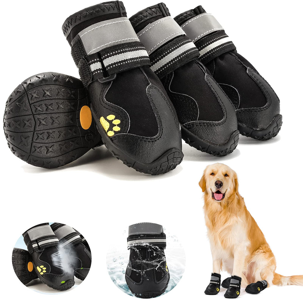 Fuzilin Dog Boots, Waterproof Dog Shoes, Summer Breathable Pet Dogs Booties, with Non-Slip Soles and Reflective Strap for Small Medium and Large-Sized Dogs, Black 4PCS 3 - PawsPlanet Australia