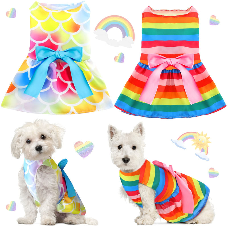 2 Pieces Cute Pet Dress Dog Colorful Dress Cat Dress with Lovely Rainbow Pet Apparel for Puppy Dogs and Cats on Weddings Holidays - PawsPlanet Australia