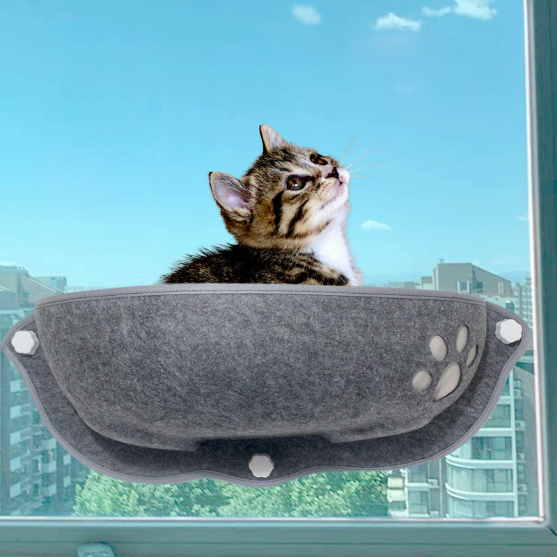 Funnyroom Cat Window Bed for Indoor Cats Hammock Perch Seat for Kitty Sill，Gray Felt Cat Window Box 27×7×13 Inches with Soft Plush Cushion，Mount Suction Cups Hold Up to 33 lbs - PawsPlanet Australia