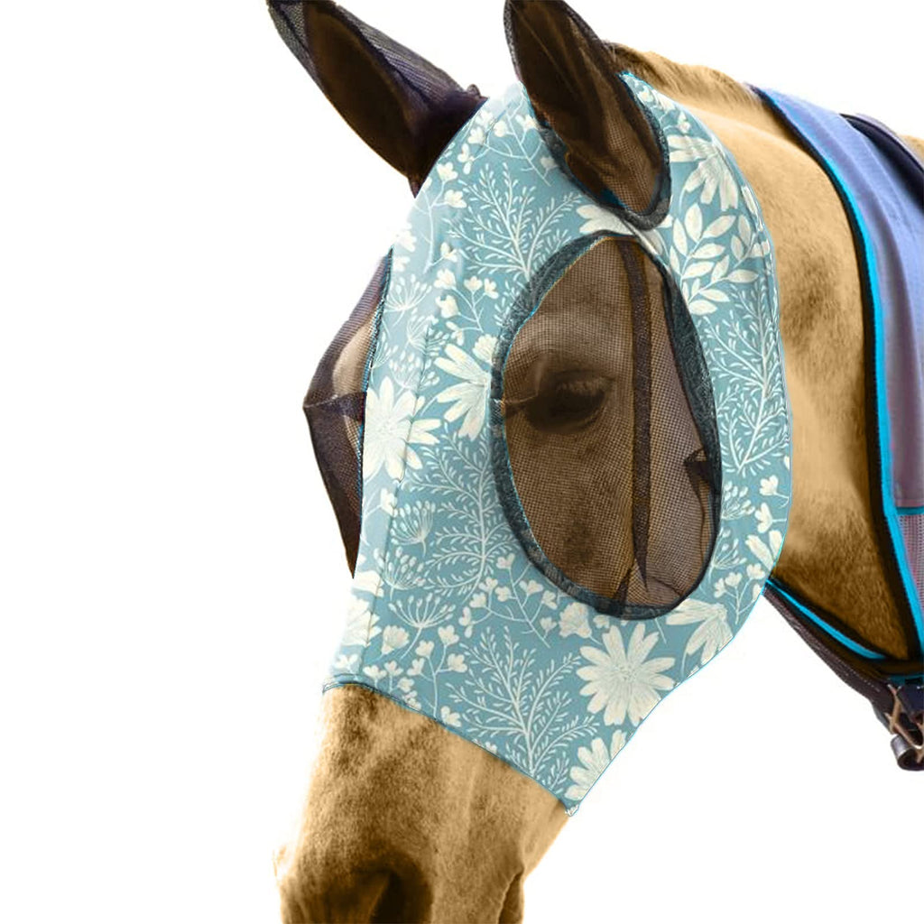 Fine Mesh Horse Head Cover, Horse Cover with Ears, Horse Fly Mask with Ears and Long Nose Protection（L,Sky Blue） Sky Blue - PawsPlanet Australia