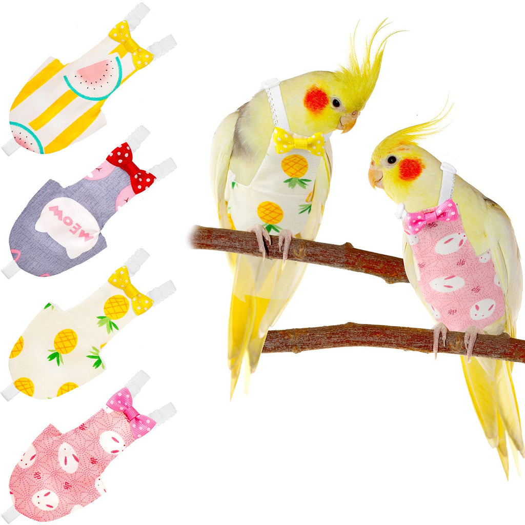 Nuanchu 4 Pieces Bird Diapers Flight Suite Liners Washable Reusable Protective Parrot Nappy Clothes with Waterproof Inner Layer Cute Urine Wet Suit for Parrot Macaw Budgies Parakeet Rabbit Patterns Medium - PawsPlanet Australia