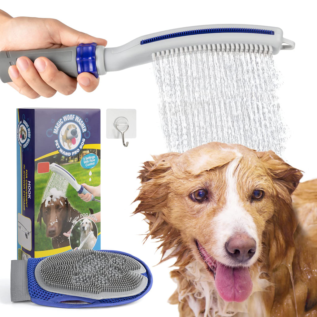 Dog Shower Sprayer Attachment for Bathtub, Dog Bathing Massaging Glove & Dog Shower Head with Dog Brush Flow Control for Pet Home and Outdoor Cleaning Bath - PawsPlanet Australia