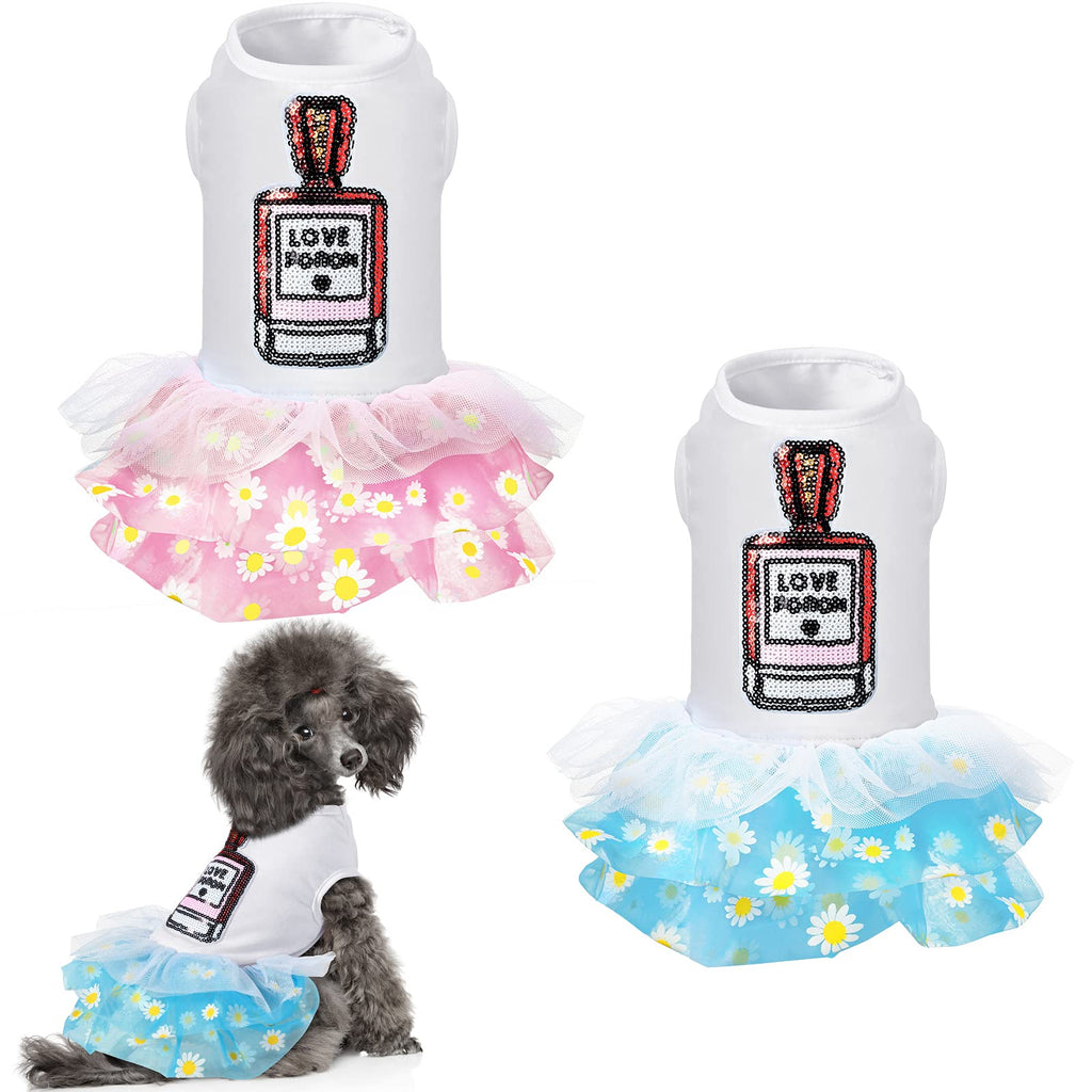 2 Pieces Dog Dress Pet Tutu Dress Puppy Dress Cute Dog Princess Skirt Elegant Pet Summer Apparel Doggie Clothes for Small Dogs Cats Pets (S) - PawsPlanet Australia