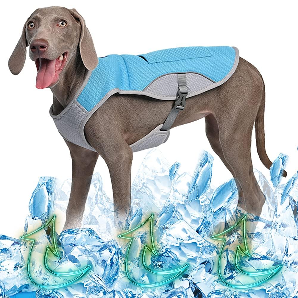 Dog Cooling Vest Cooler Jacket, Breathable Dog Cooler Jacket Adjustable Cool Jacket Cooling Vest for Dogs, Cooling Jacket for Dogs Reflective Safety Sun-Proof Dog Cooling Jacket for Medium Large Dogs S: Chest: 24”-28” Blue - PawsPlanet Australia