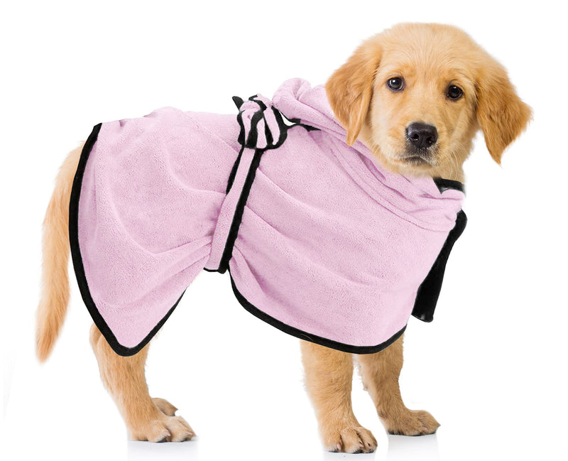 Dog Bathrobe - Dog Drying Coat - Microfiber Bathrobe and Dog Towel - Dog Robe- Pink Small Medium Large Bathrobe For Dogs - Dog Bath Robes With Hood (Small: back length 16") - PawsPlanet Australia