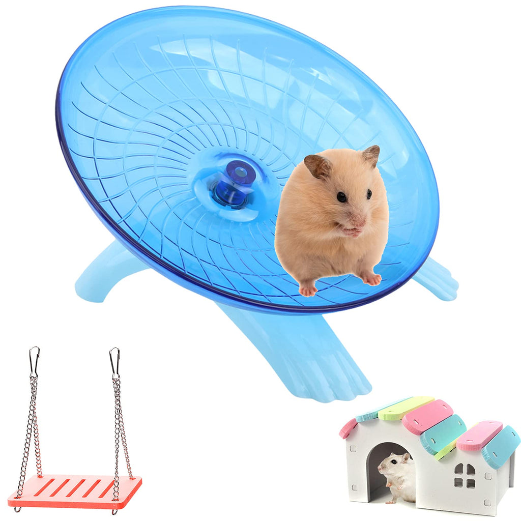 HERCOCCI Super-Silent - Hamster Flying Saucer Running Exercise Wheel Small Animal Swing and Hideout House for Dwarf Hamster Gerbil Mouse Gerbil - PawsPlanet Australia