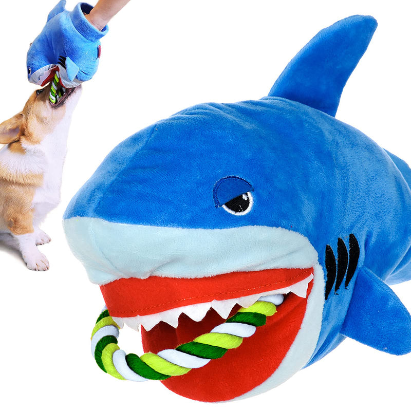 Squeaky Plush Dog Shark Toy,Stuffed Dog Rope Toys,Durable Soft Dog Plush Toy for Small Medium Dogs Interactive Training Puppy Teething Chew Toys,Tug of War Dog Toy Prevents Boredom and Relieves Stress - PawsPlanet Australia