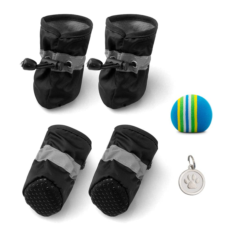 JOUEUYB Dog Boots, Non Slip Black Waterproof Dog Shoes, Dog Booties with Reflective Strips, Pet Paw Protector for Small Medium Puppy Adjustable Drawstring Rain Doggie Booties for Outdoor (4 PCS) Size 4: 2" x 1.57"（L*W） - PawsPlanet Australia