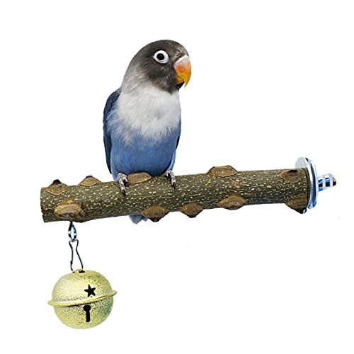 2pcs Bird Perch Stand Wood Natural Wood Perch Stand Toy, Prickly Ash Wood Bird Multifunctional Stand Toy with Little Bell and Metal Screw Buckle for Parrot Lovebird Cockatiel Mynas Little Sunbird Cage - PawsPlanet Australia