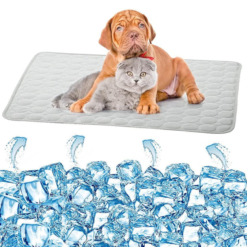 Pet Cooling Mat for Dogs Cats Ice Silk Self Cooling Washable Pad Blanket (70x55CM, Grey) 70X55CM(27.5*21.6IN) - PawsPlanet Australia