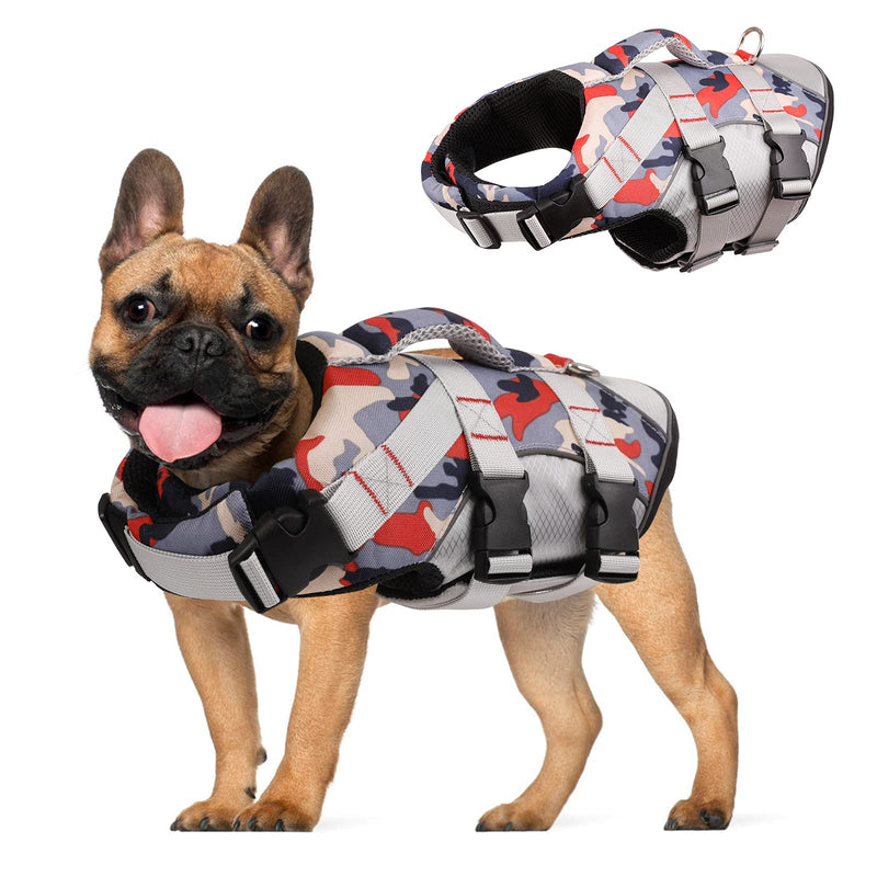 Ripstop Dog Life Jacket with Adjustable Straps Belt, Camouflage Puppy Life Preserver Vest With Rescue Handle, Pet Lifesaver Safety Flotation for Small Medium Large Doggy Swimming Ocean Boating Fishing - PawsPlanet Australia