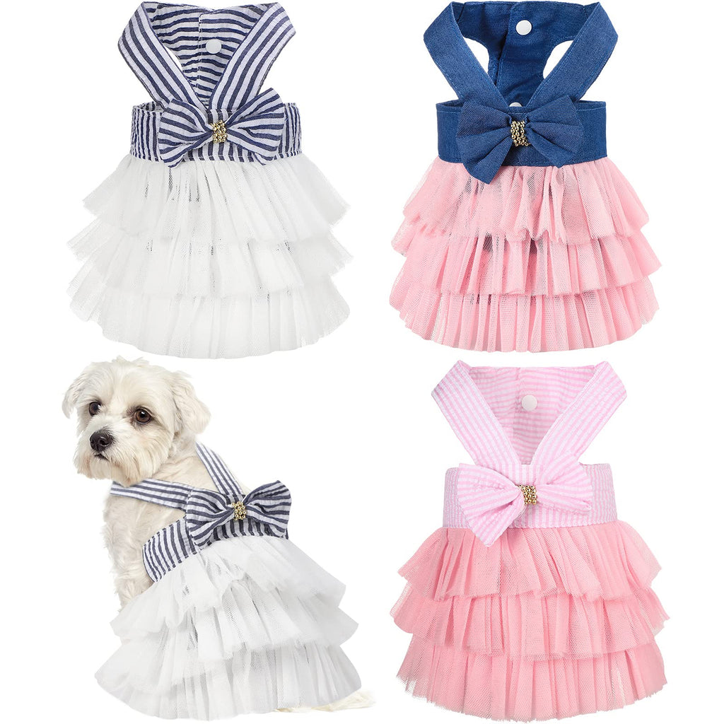 3 Pieces Dog Princess Dresses Puppy Bow Knot Dress Pet Tutu Dresses Striped Mesh Puppy Dog Princess Summer Dresses for Small Medium Cat Puppy Dog (X-Small) XS (Pack of 3) - PawsPlanet Australia