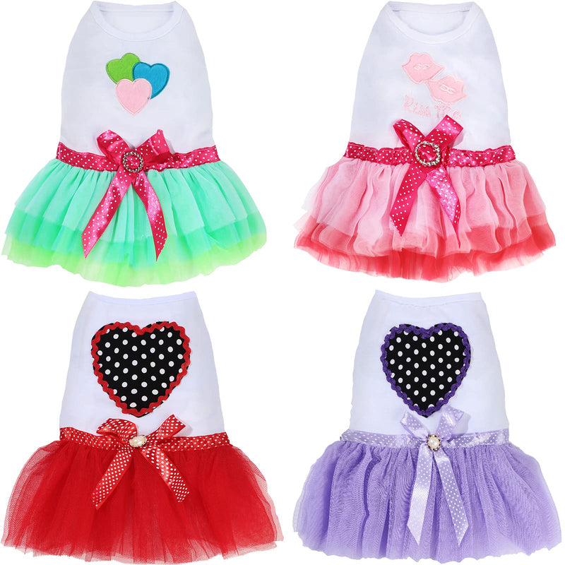 4 Pieces Dog Dress Peach Heart Dog Puppy Skirt Dog Princess Tutu Dress Dog Bowknot Vest Dress for Small and Medium Pets Dogs (S) - PawsPlanet Australia