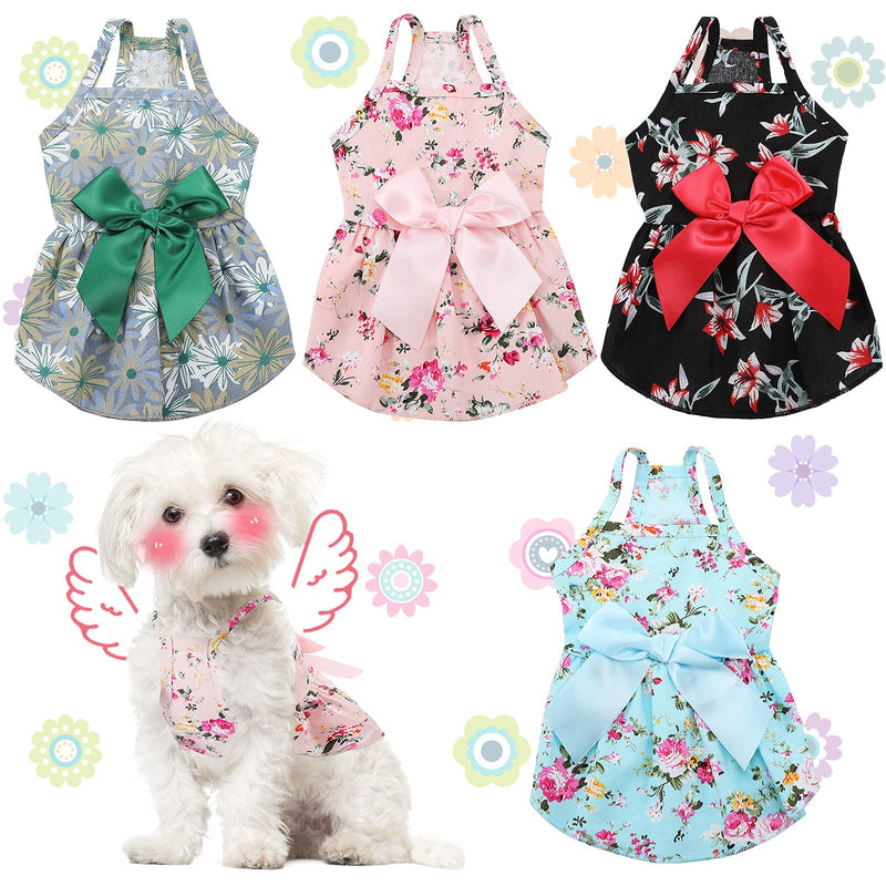 4 Pieces Puppy Dog Princess Dress Dog Bowknot Dress Cute Rosette Sundress Apparel Summer Puppy Floral Vest Dress Dog for Small Pet Dog Cat Outfits (S) - PawsPlanet Australia