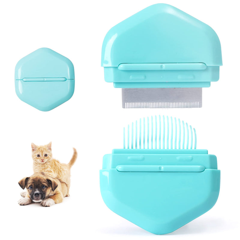 VMPETV 2-in-1 Cat Comb for Deshedding Massage Detangling Dog Cat Brush for Short Long-haird Cats Portable Cat Grooming Supplies, Compact Cat Hair Brush Dematting Tool for Dogs, Puppies and Small Pets Mint Green - PawsPlanet Australia