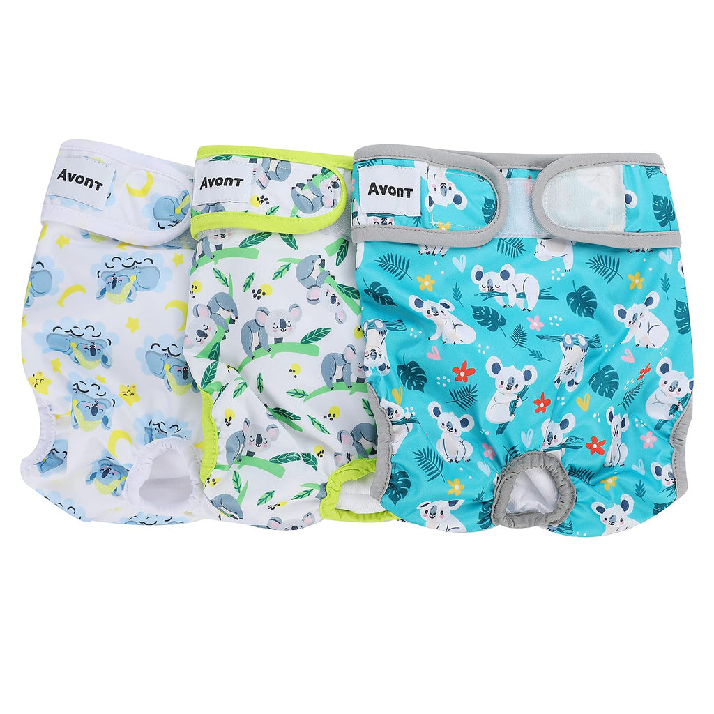 Avont 3 Pack Washable Female Dog Diapers, Premium Reusable Highly Absorbent Doggie Diapers Wraps Durable Dog Diaper Cover XS (6 - 8.5" Waist) Animal Pattern - PawsPlanet Australia
