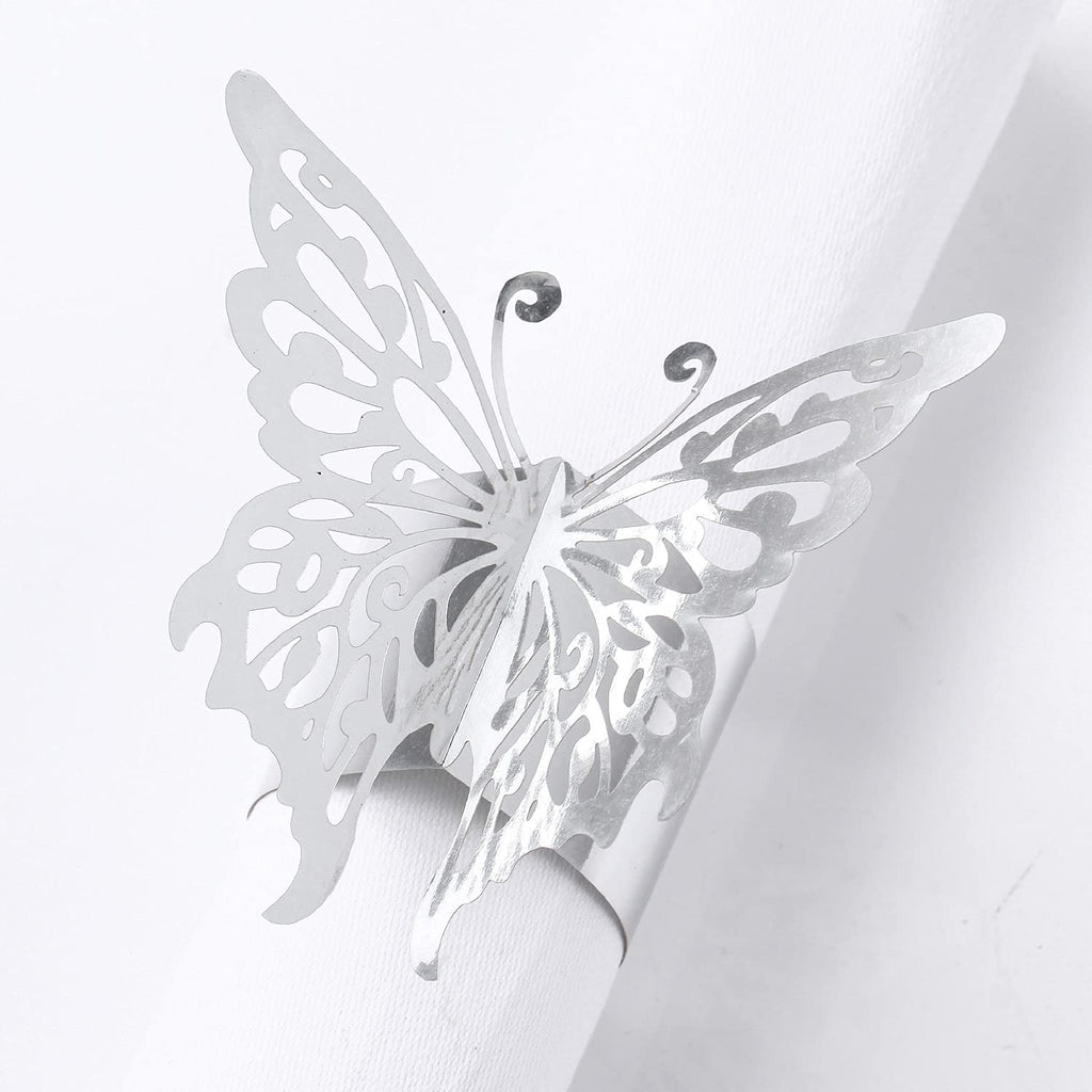 MORGIANA Disposable Decorative 3Dbutterfly Napkin Ring (50 pcs) Christmas Mother's Day Wedding Banquet Dinner Decoration (Silver-Butterfly) Silver-butterfly - PawsPlanet Australia