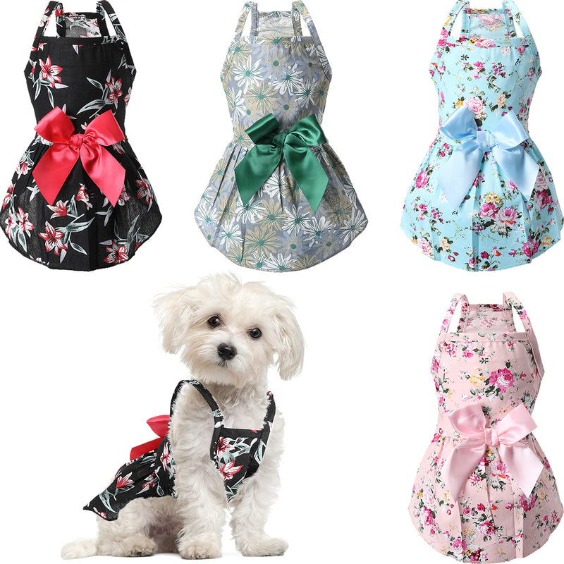 4 Pieces Dog Bowknot Floral Dress Pet Princess Dress Dog Sundress Dog Princess Dress Puppy Summer Dress for Small Pets Dogs Puppy Cats XS (Pack of 4) - PawsPlanet Australia