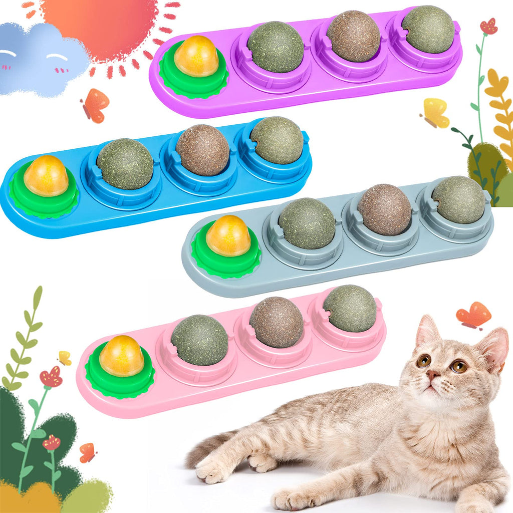 4 Pieces Catnip Ball Cat Toys Rotatable Self-Adhesive Catnip Safe Healthy Toys Cat Snacks Candy Cat Mint Balls for Kittens Molar Teeth Cleaning Dental Playing - PawsPlanet Australia