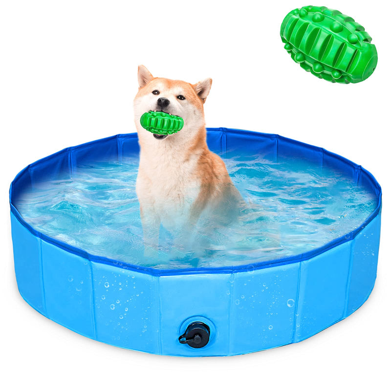 Malier Foldable Dog Pool, Portable Pet Dog Swimming Pool with Squeaky Dog Chew Toy, Collapsible Plastic Kiddie Pool Bathing Tub for Small Large Dogs Cats and Kids 32 x 8 Inch - PawsPlanet Australia