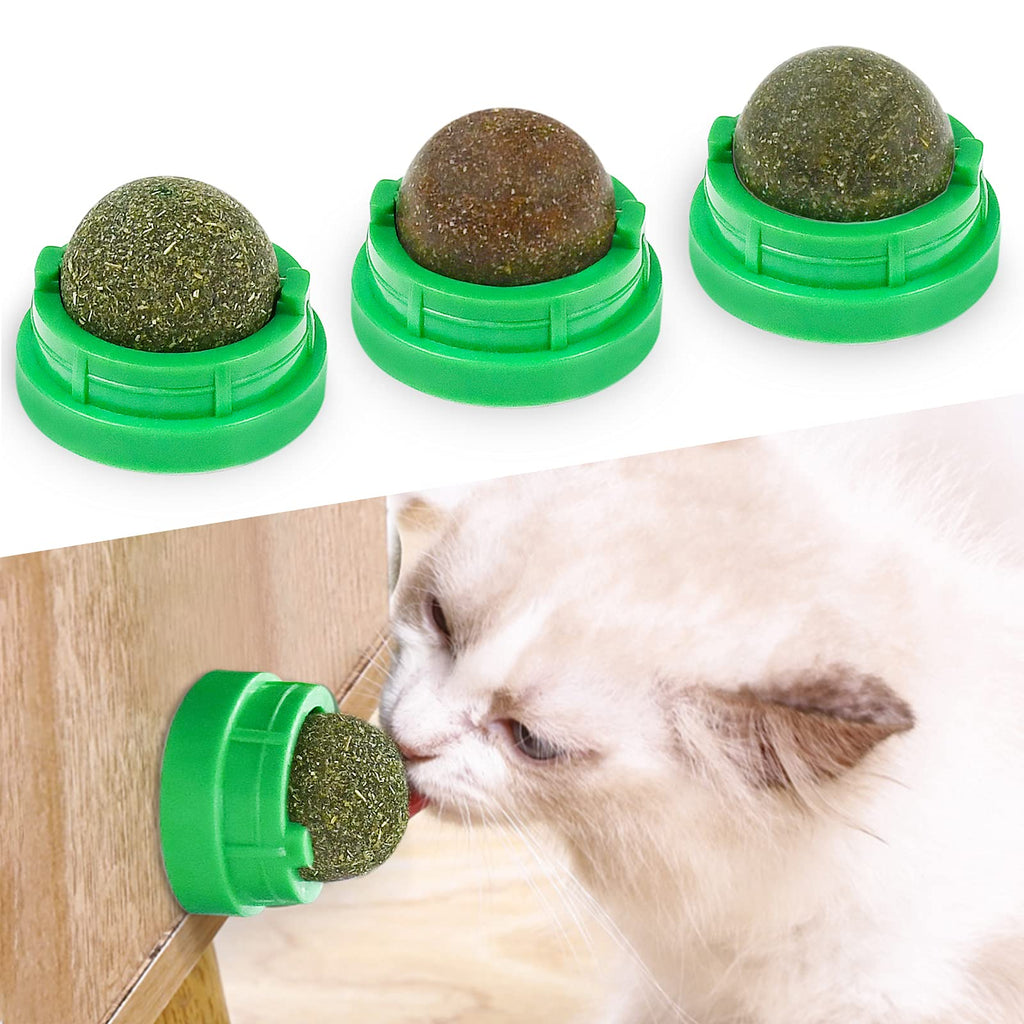 Malier 3 Pack Catnip Balls, Edible Catnip Wall Balls Cat Toys, Rotatable Natural Cat Chew Toys Lick Toys, Teeth Cleaning Dental Catnip Toy for Cats Kitten Kitty Green - PawsPlanet Australia