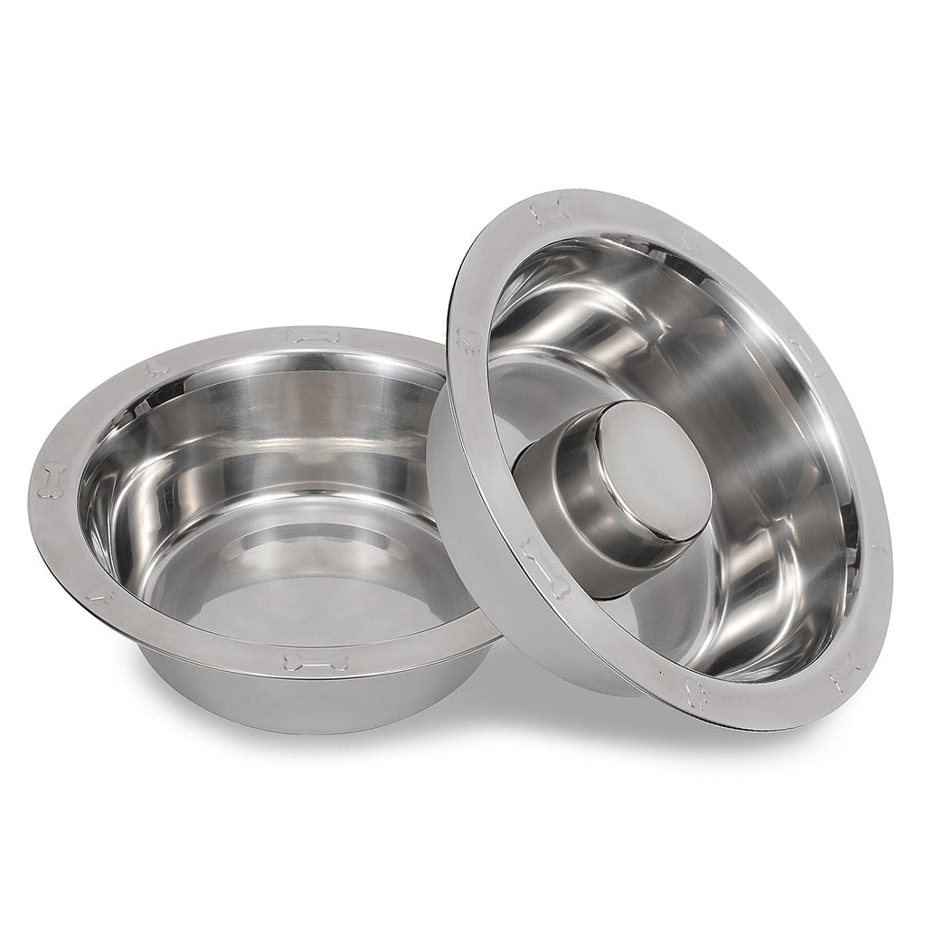 2 Pack Stainless Steel Slow Feeder Dog Bowl and Water Bowl, Insert Metal Dog Raised Bowls for Raised Feeding and Slow Eating, Compatible with Elevated Diners 2Pack Slow Feeder + Basic Bowl - PawsPlanet Australia