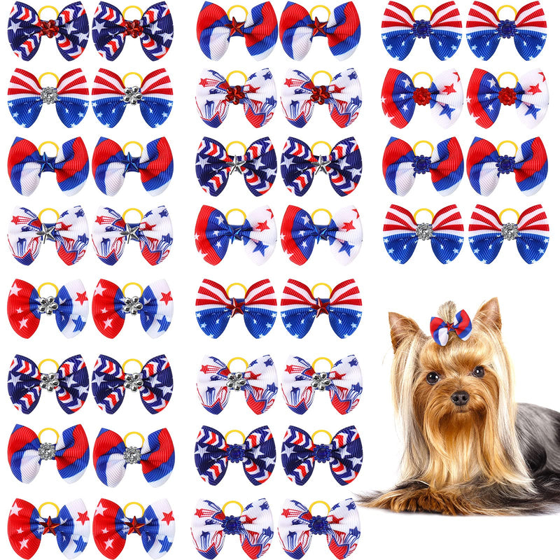Waydress Patriotic Dog Hair Bows for 4th of July 40 Pieces/ 20 Piars Pet Dog Rhinestone Hair Bows with Rubber Bands White Blue Red Pet Hair Accessories Independence Day Pet Supplies - PawsPlanet Australia