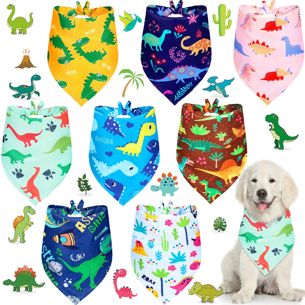 8 Pieces Summer Cute Dog Bandanas Dinosaur Patterns Pet Triangle Bandana Adjustable Scarf Accessories for Small Medium Dogs Pets Cats - PawsPlanet Australia