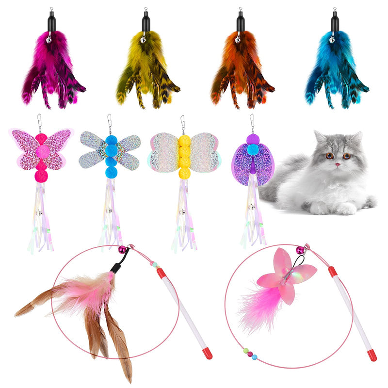 12 Pieces Interactive Cat Feather Toys, 2 Retractable Cat Wand Toy, 5 Teaser Refills Worm Bird Feathers and 5 Teaser Refills Worm Butterfly Toys, Cat Toys for Indoor Cats Kitten Play Chase Exercise - PawsPlanet Australia