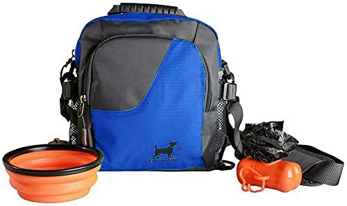 Let's Go Fido Dog Walking Bag Comes with Collapsible Bowl, Converts to Cross Body Bag or Waist Pack. Perfect for Travel, Dog Parks, Hiking, Training, Camping, Beach. Perfect Dog Lover Gift Blue - PawsPlanet Australia
