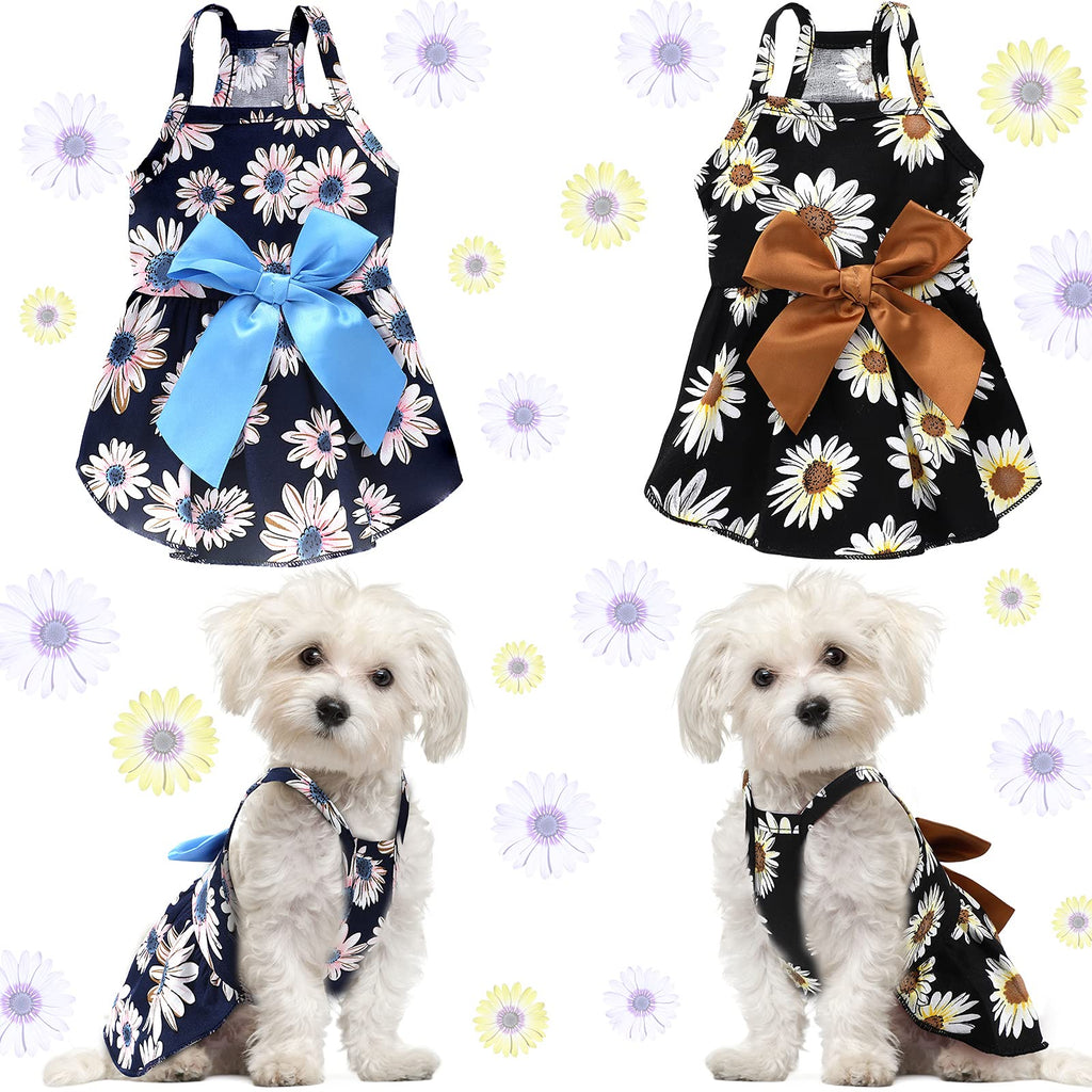 2 Pieces Small Dog Princess Dress Dog Bow-Knot Tutu Dress Cute Dog Sundress Dog Pet Apparel for Pet Puppy Dogs and Cats on Wedding Holiday New Year Spring Summer (Blue, Black,Sunflower) Blue, Black Sunflower - PawsPlanet Australia