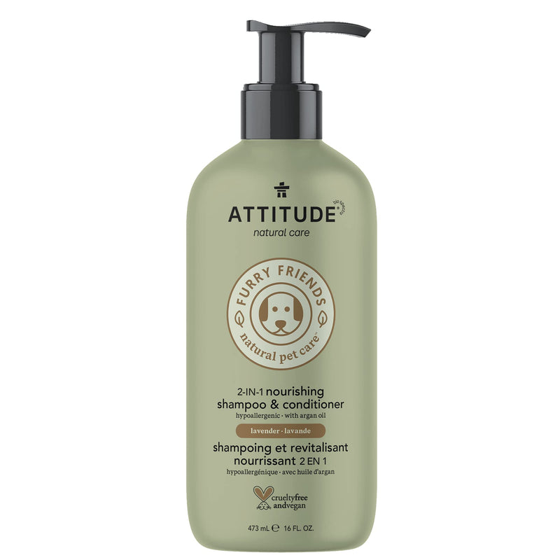 ATTITUDE Natural 2 in 1 Nourishing Shampoo & Conditioner for Cat & Dog, Hypoallergenic, Vegan and Cruelty-Free, Lavender & Argan Oil, 16 Fl Oz - PawsPlanet Australia