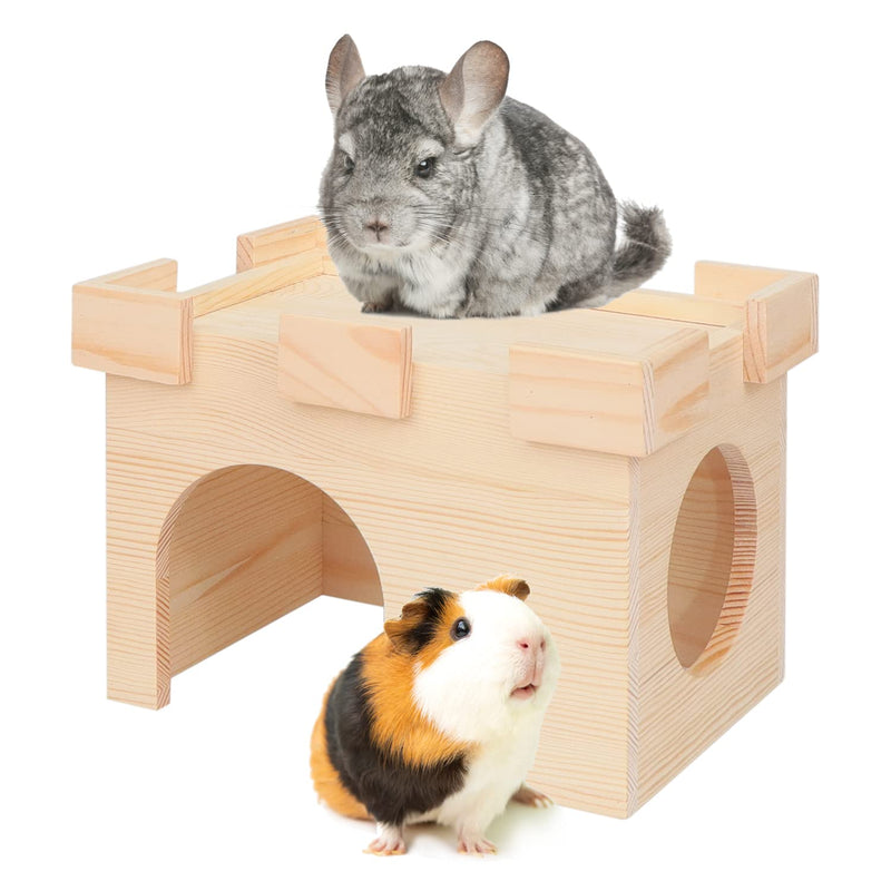 YKD Castle Chinchilla House - Small Animal Hideout for Chinchilla Guinea Pig Hedgehog, or Rat - Ventilated Wooden Hamster Habitat with Multiple Doors - Made from Natural Wood Large Without Base - PawsPlanet Australia